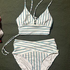 La Vie En Rose White and Blue Striped Bikini